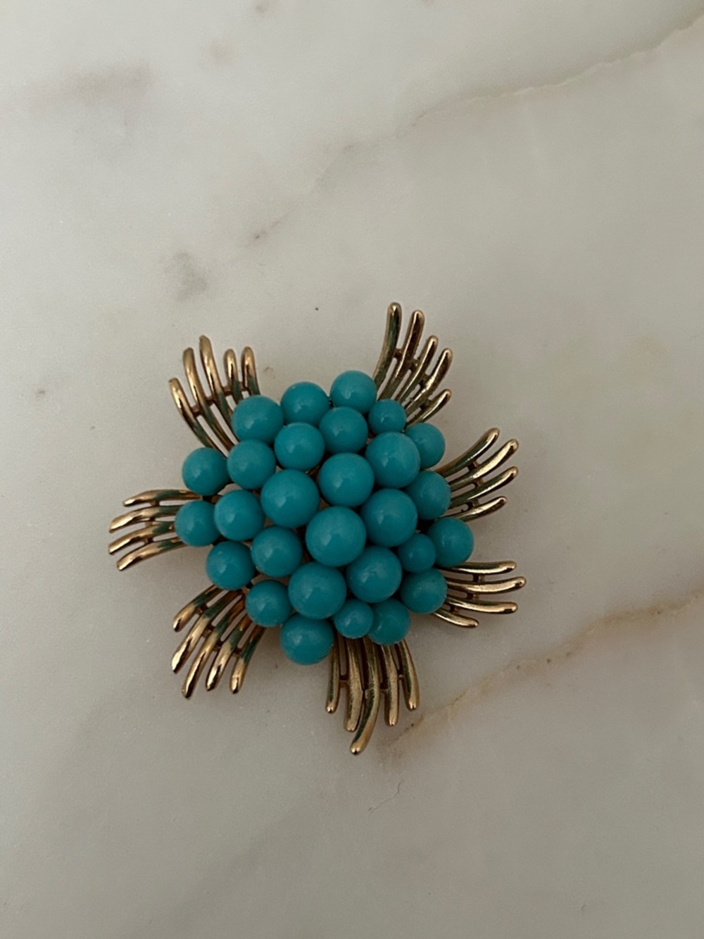 Crown Trifari Turquoise Bead Brooch